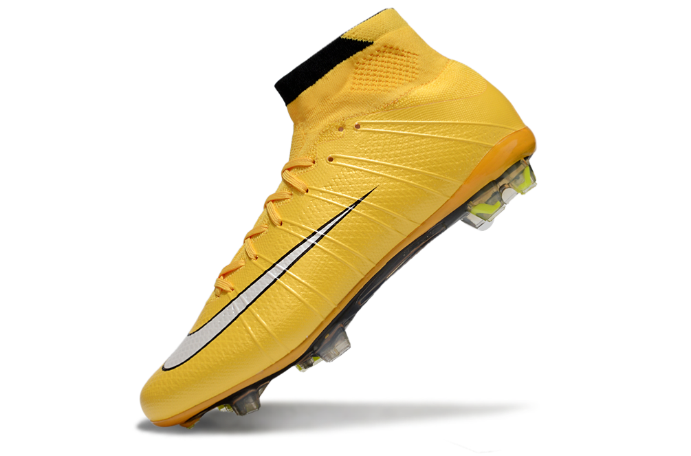 Close-up of Nike Mercurial Superfly IV Elite FG soccer cleats in Laser Orange