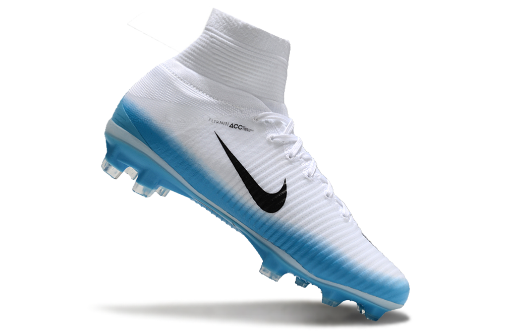 Nike Air Zoom Mercurial Superfly V Elite Football Boots from side view in Blanco Azul