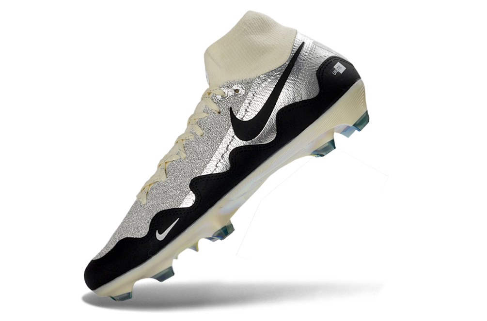 Close-up of Nike Air Zoom Mercurial Superfly X Elite FG soccer cleats with White Waves and Patta