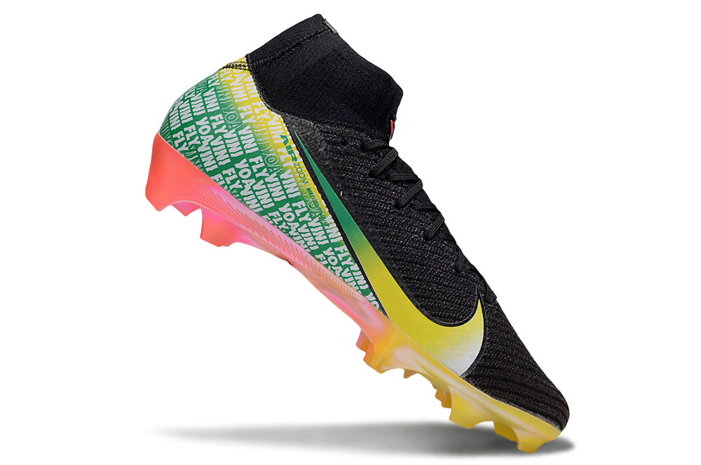 Nike Air Zoom Mercurial Superfly X Elite FG soccer cleats showcasing Vini Jr.-inspired colorway.