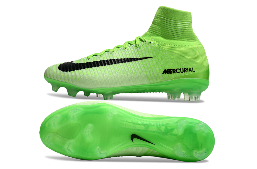 Side view of Radiation Flare colored Nike Air Zoom Mercurial Superfly V Elite Elite FG football cleats