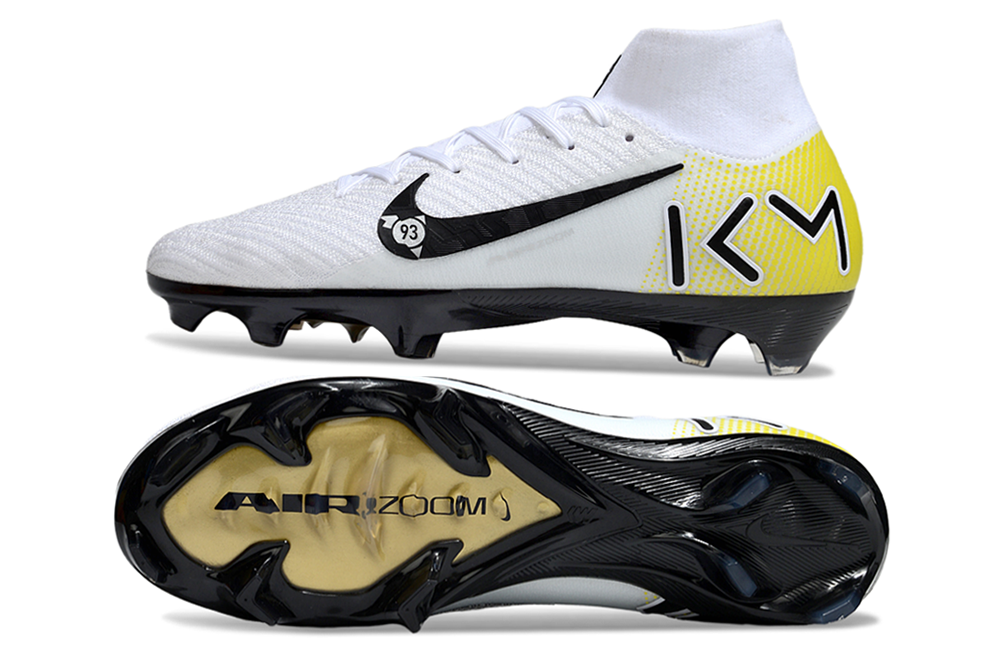 Back view of Kylian Mbappe's Nike Air Zoom Mercurial Superfly X Elite soccer cleats for turf