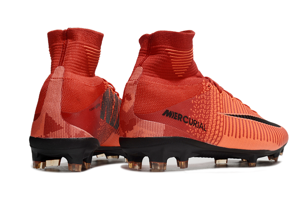 University Red colored Nike Air Zoom Mercurial Superfly V Elite FG football cleats from different angle
