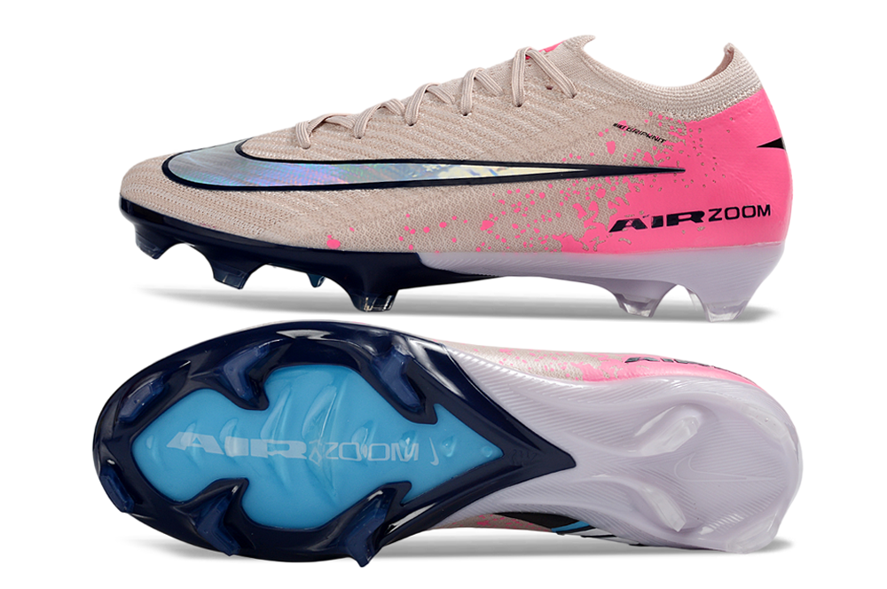 Detailed view of the Nike Air Zoom Mercurial Vapor XVI Elite FG soccer cleats' upper material and design.