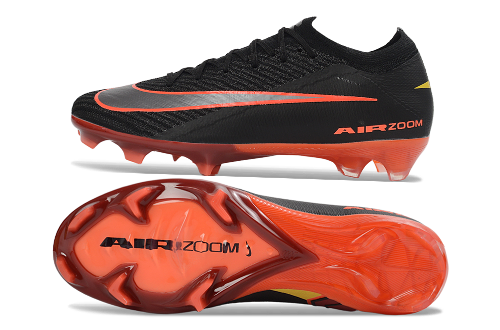 Black and inferno Nike Air Zoom Mercurial Vapor XVI Elite FG soccer cleats, designed for professional soccer