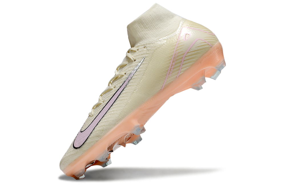 Close-up of Nike Air Zoom Mercurial Superfly X Elite FG soccer cleats with advanced traction system