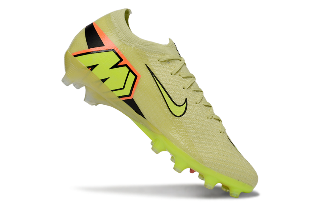 Nike Mercurial Vapor XVI Elite AG Max Voltage soccer cleats, showcased in a dynamic, action-packed pose, emphasizing their sp