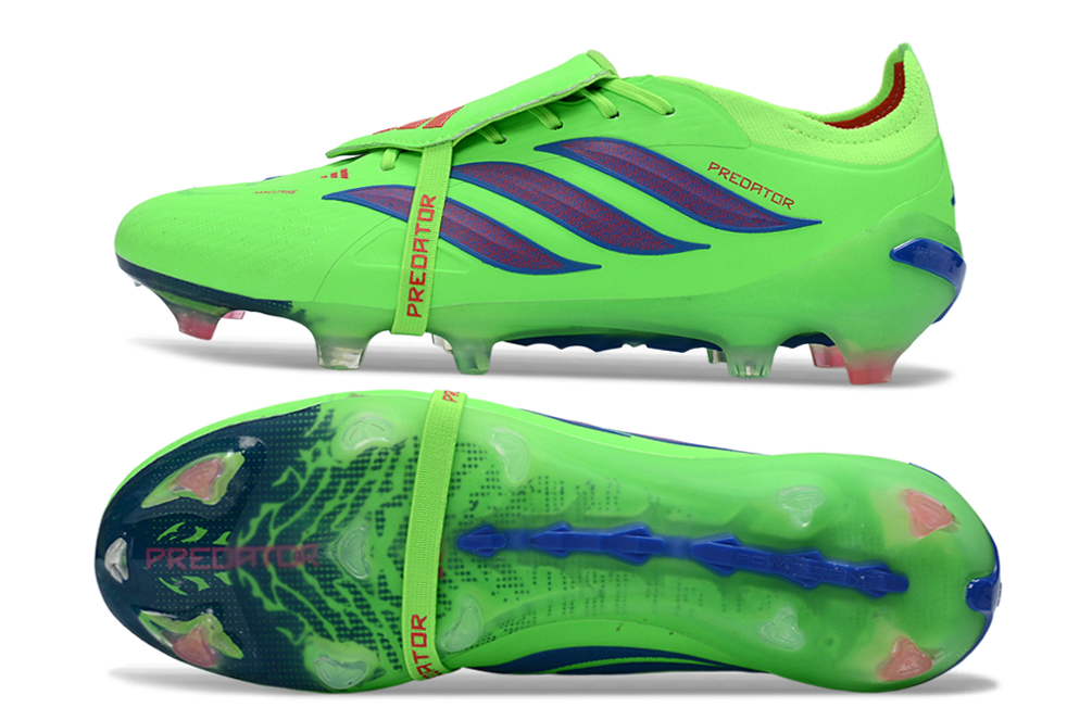 Image of Adidas Predator 26 Elite Tongue FG football boots in a dynamic shooting motion