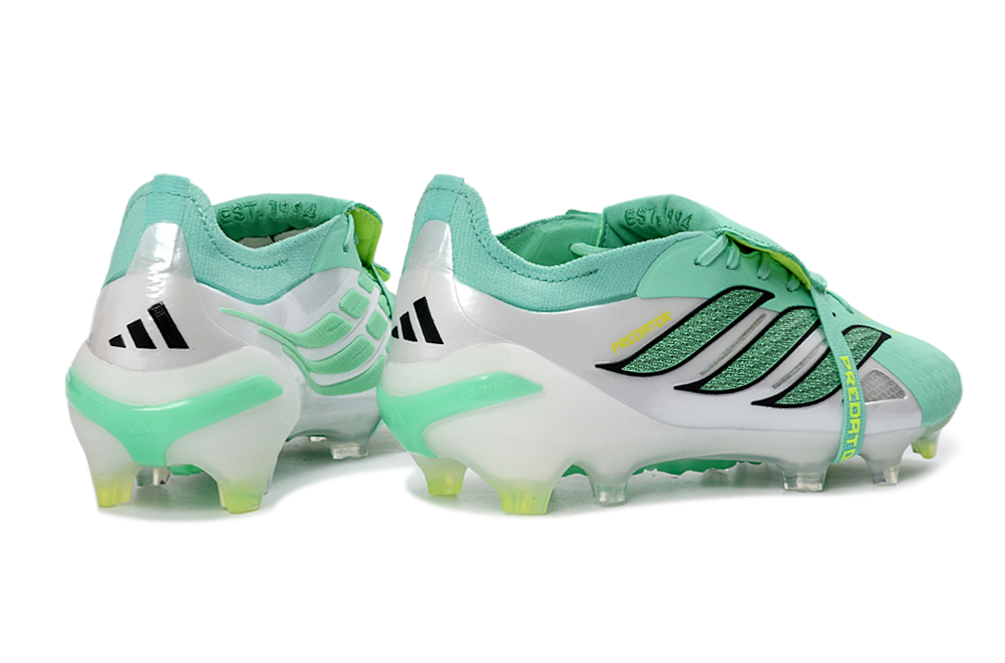 Close-up view of Adidas Predator 26 Elite Tongue FG soccer cleats, showcasing elite features
