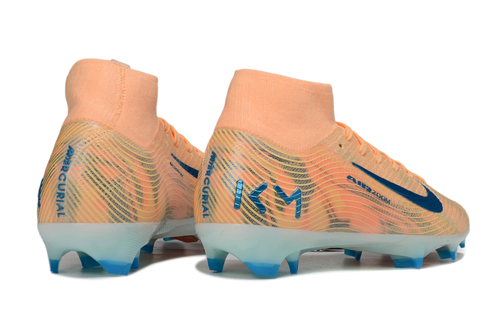 Close-up of Nike Air Zoom Mercurial Superfly X Elite cleats designed for Kylian Mbappe