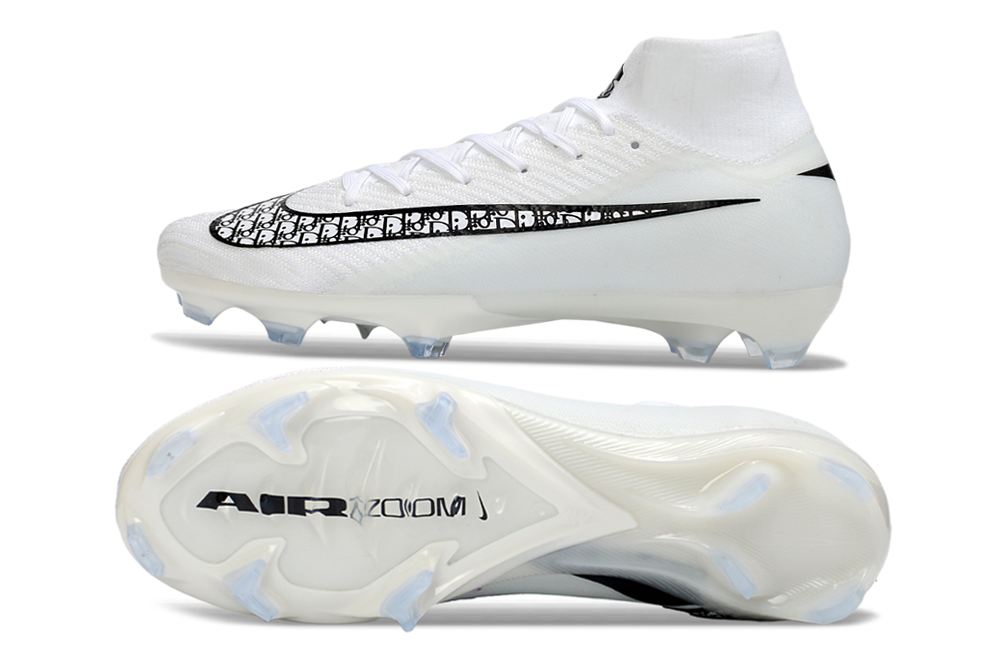 Rear view of Nike Air Zoom Mercurial Superfly X Elite FG football cleats in Dior edition.