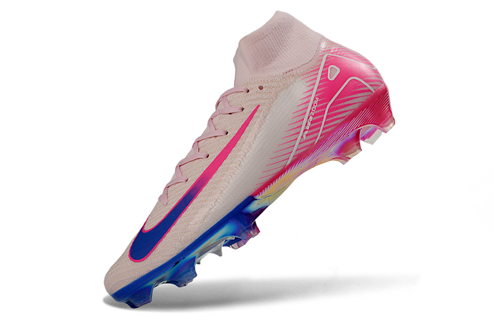 Close-up of Nike Air Zoom Mercurial Superfly X Elite FG Neon Pulse soccer cleats, for elite performance